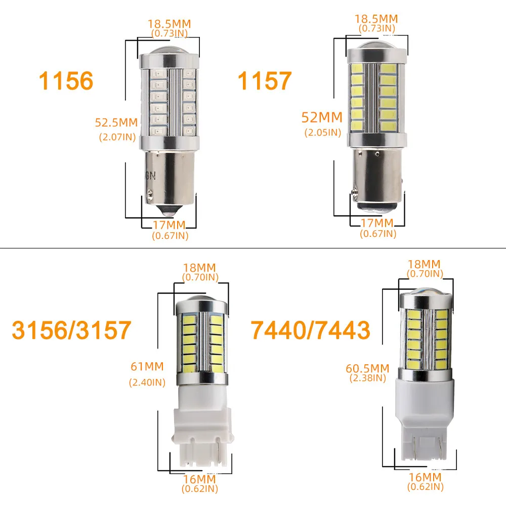 2 шт. DC12V 33 SMD 5730 1156 p21w 1157 p21/5 Вт T20 T25 3156 3157 7440 7443 Автомобильный светодиодный