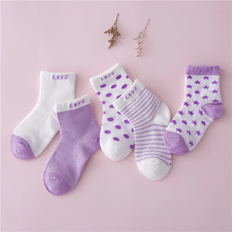 

5 Pair=10PC/lot Summer Mesh Cotton Dots Plain Stripes Baby Socks Neonatal Kids Girls Boys Children Socks for 0-6 Year kids socks