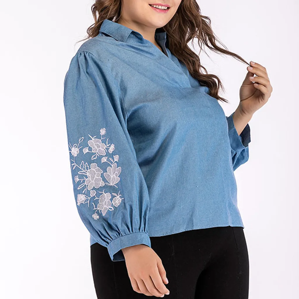 Топы для беременных размера плюс Повседневная Блузка с вышивкой рубашка Женские