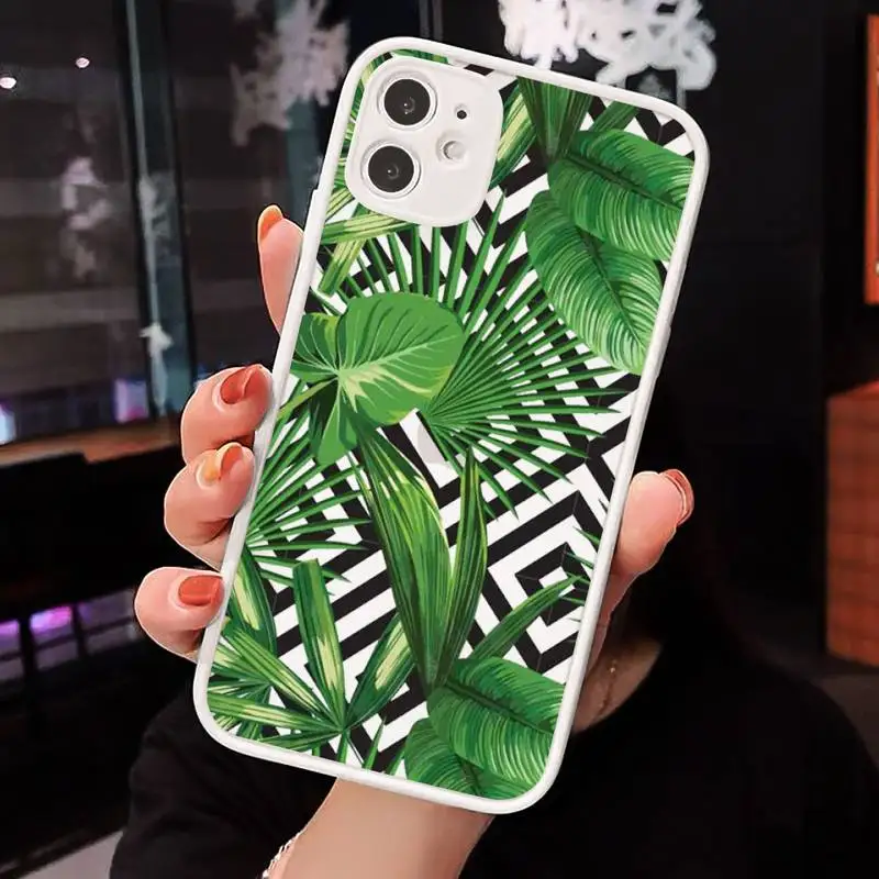 

Green Plant leaf Accessories Phone Case For iPhone 12 11 Mini Pro XR XS Max 7 8 Plus X Matte transparent White Cover