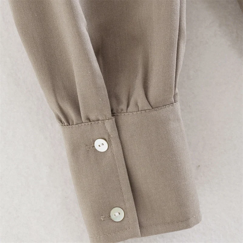 

TRAF Women 2021 Fashion Button-up Loose Blouses Vintage Stand Collar Long Sleeve Female Shirts Blusas Streetwear