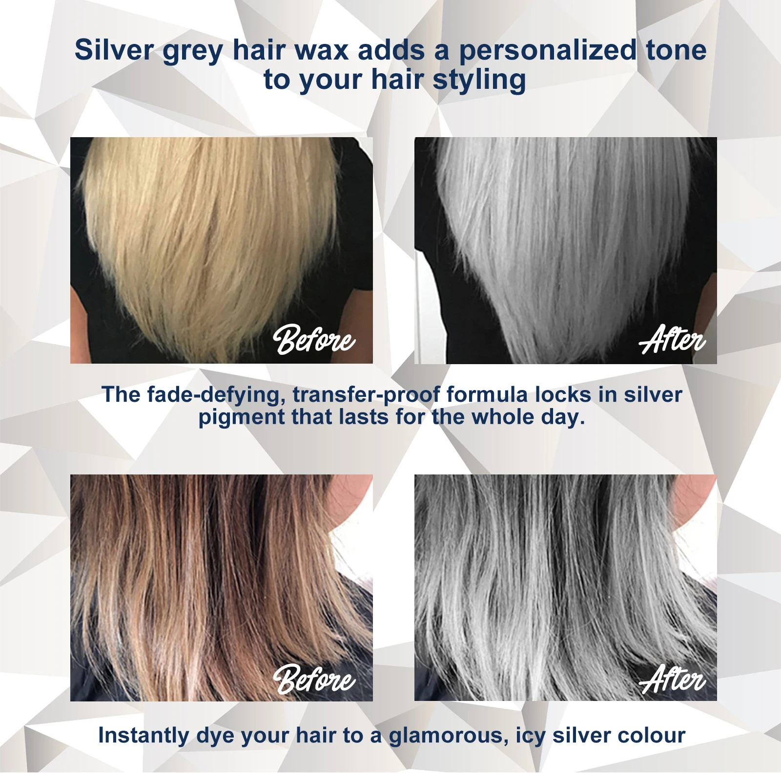 

Silver Grey Hair Color Wax Temporary Colors Hair Dye Beauty Care Hair Styling Wax 1/3.4 Oz ZGOOD