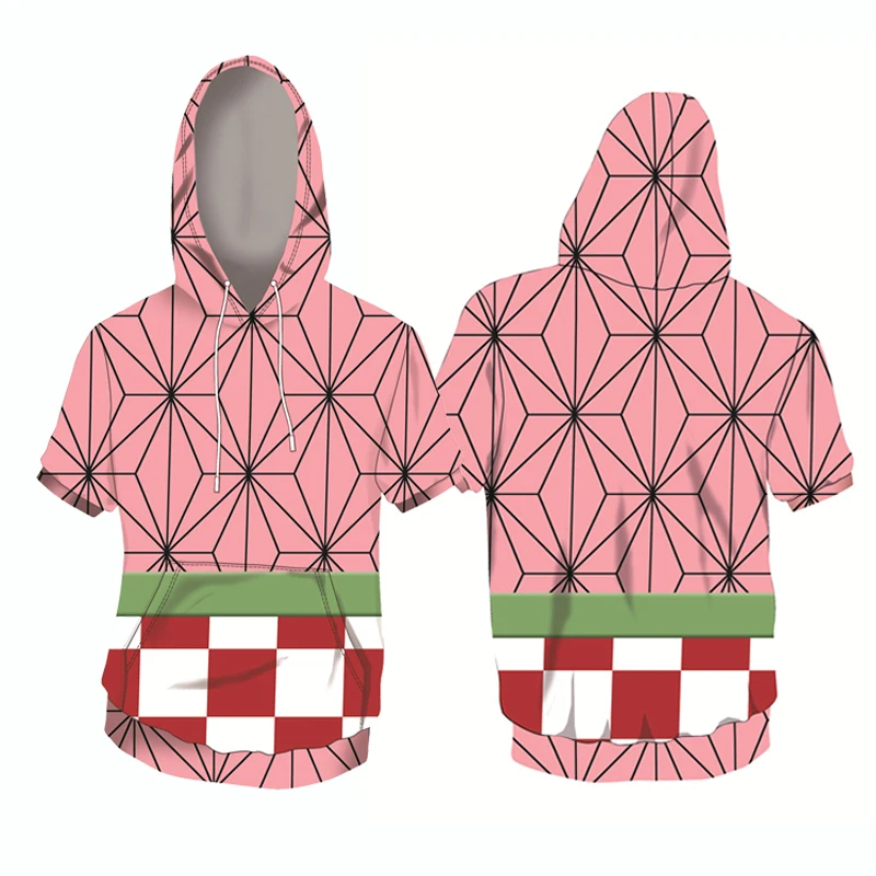 

2020 New 3D Printed Hoodies Anime Demon Slayer Kimetsu no Yaiba Unisex Short Sleeve Hooded Summer Top