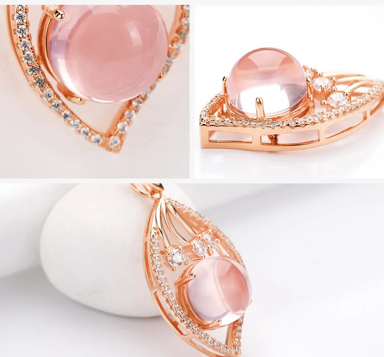 Ожерелье из серебра 925 пробы подвеска натурального розового кварца для женщин