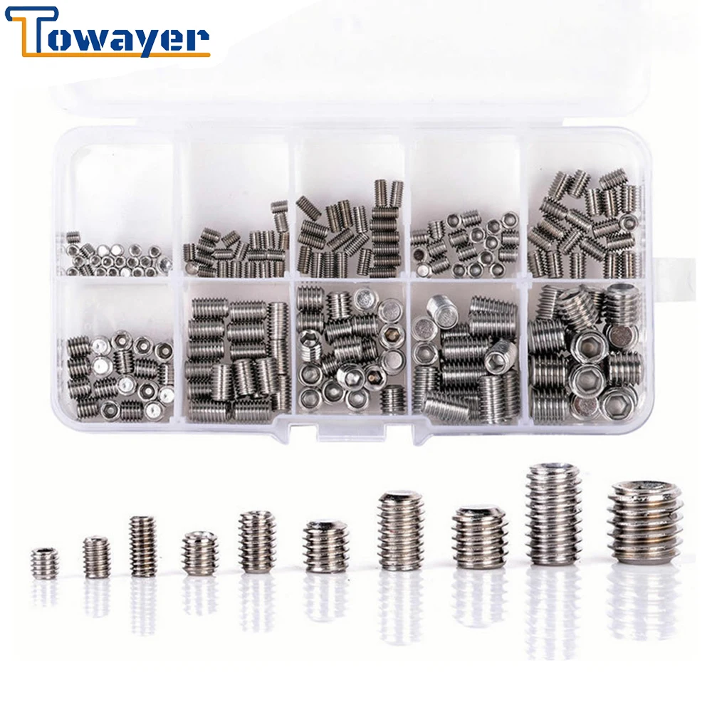 

100/200Pcs M3 M4 M5 M6 M8 Allen Head Hex Socket Set Screw Carpenter's Small Screw Furniture Wooden Box Hardware Accessories