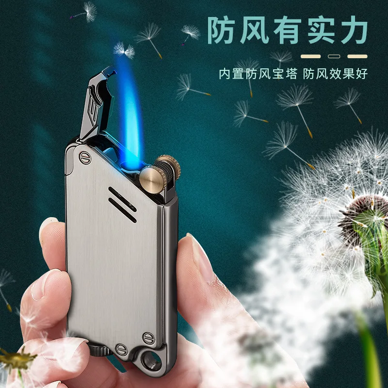 

New metal grinding wheel inflatable straight blue flame windproof personality creative lighter