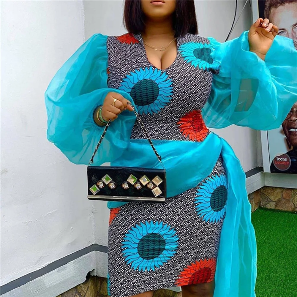 Шикарный дизайн женское облегающее синее платье Элегантное 2020 африканские