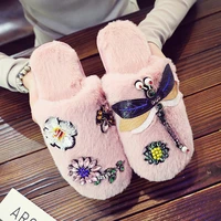 winter women home furry slippers cozy indoor cartoon warm flat shoes non slip silent comfort faux fur slippers zapatos de mujer