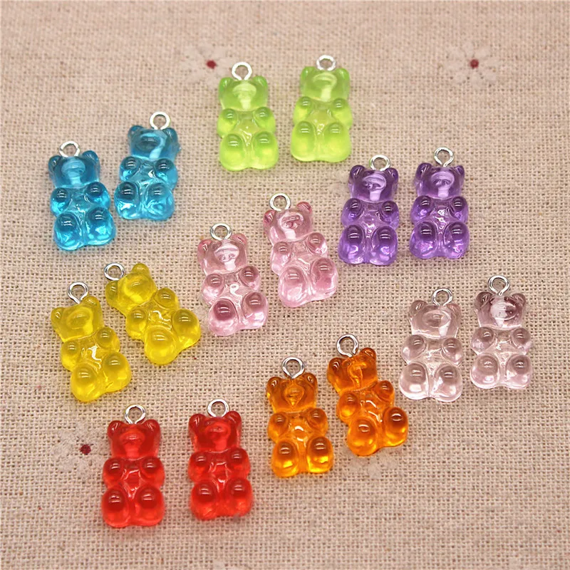 20 шт. милые Подвески в виде медведя из смолы кабошон с плоским основанием для