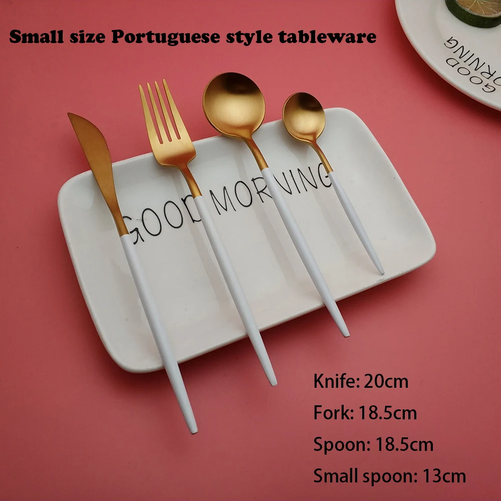Hot Sale Small Size fourchettes couteaux cuilleres silverware stainless steel White Gold cutlery fork spoon knife dining set