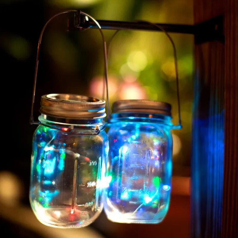 Праздничный светодиодный Сказочный светильник на солнечной батарее для Mason Jar с крышкой, вставной светильник светодиодный Сказочный струнный провод, лампа, меняющая цвет, садовый Декор