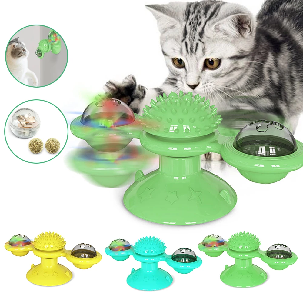

Windmill Cat Toy Funny Massage Rotatable Cat Toys With Catnip LED Ball Teeth Cleaning Interactive Puzzle Smart Pet Products