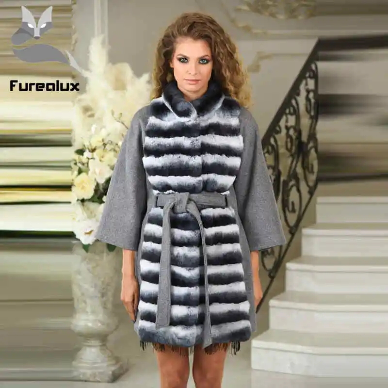 2018 Новое поступление настоящая Шиншилла Шуба из кролика Рекс с поясом тонкая