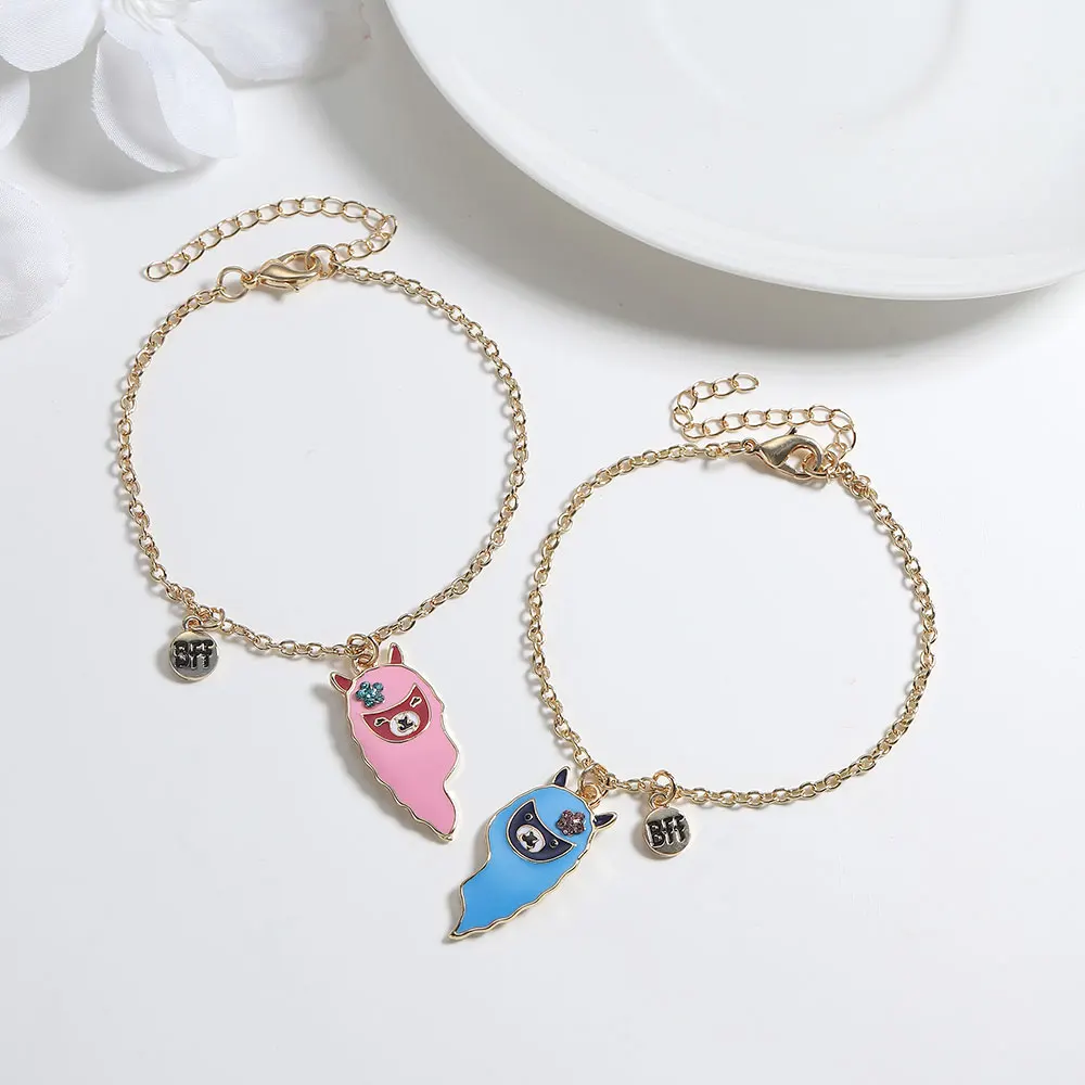 20pcs BFF Bracelet Best Friends Friendship Heart Rhinestone Pendant Llama Couple Charm Cartoon Jewelry Gift Wholesale | Украшения и