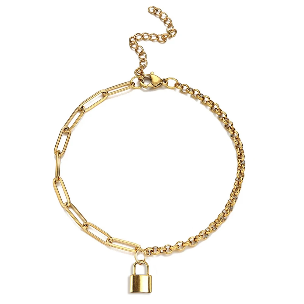 

Новый дизайн в стиле «панк» из нержавеющей стали асимметрия Скрепка цепной замок, браслеты с брелоками для женщин, Мужская Шарм ювелирные и...