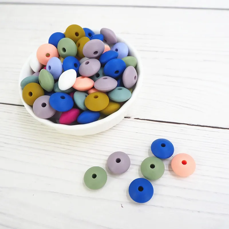 Chenkai-Cuentas de lentejas de silicona para beb&eacute;, joyer&iacute;a de chupete de lactancia, juguete colgante, cuentas sin BPA, 14x8mm, 100 Uds.-4