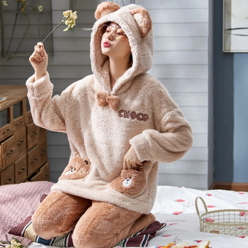 Большие размеры 3XL 4XL 5XL 90 кг пижамы женские милые с капюшоном теплые плюшевые