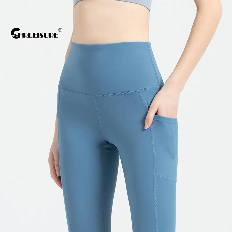 

CHRLEISURE Tight Sport Leggings High Wasit Push Up Side Pockets Seamless Gym Clothing Breathable Running Quick Dry Women's Pants