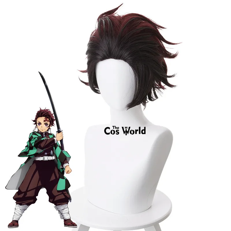 Wig Демон убийца: Kimetsu no Yaiba Kamado Tanjirou кимоно юката униформа наряд аниме костюмы для косплея - Цвет: Wig