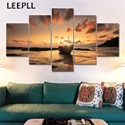 Настенное художественное полотно, домашний декор, 5 панельных картин, лодка, закат, морской пейзаж, картина для комнаты, Hd печатная рамка для плаката