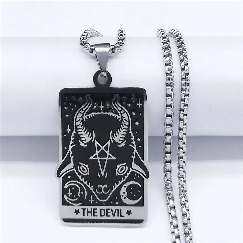 

Stainless Steel Tarot Sheepshead Inverted Pentagram Satan Chain Necklaces THE DEVIL Pendant Necklace Jewelry collier N3638S03