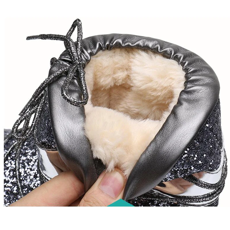 Женские зимние ботинки для детей женские теплые меховые на платформе с блестками