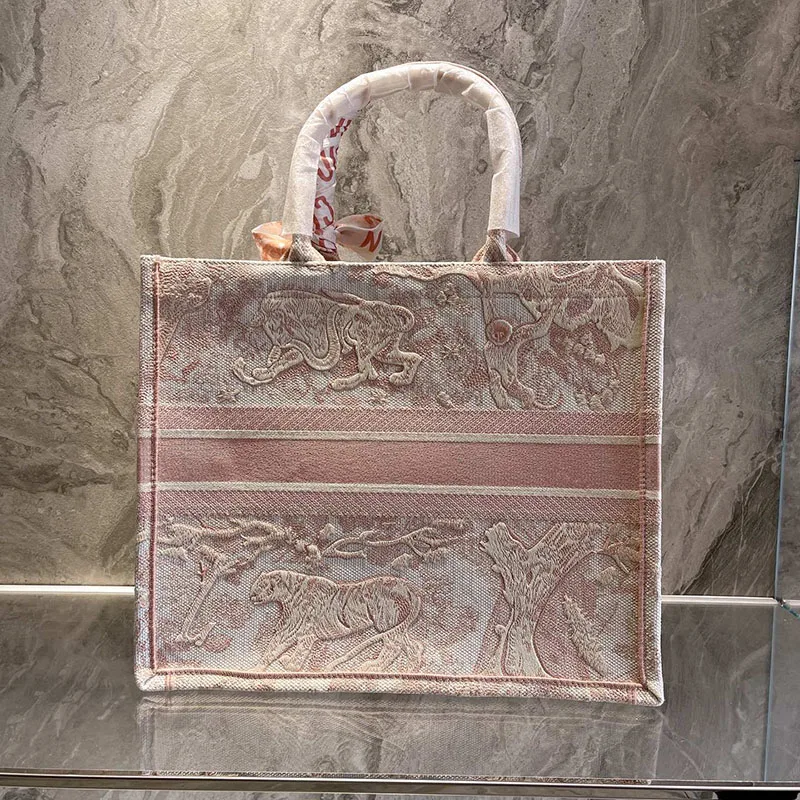

Animal Embroidery Book Tote women 2021 High Quality Famous Brand Handbags Pink Lady Luxury Purse Canvas Shopping Bag