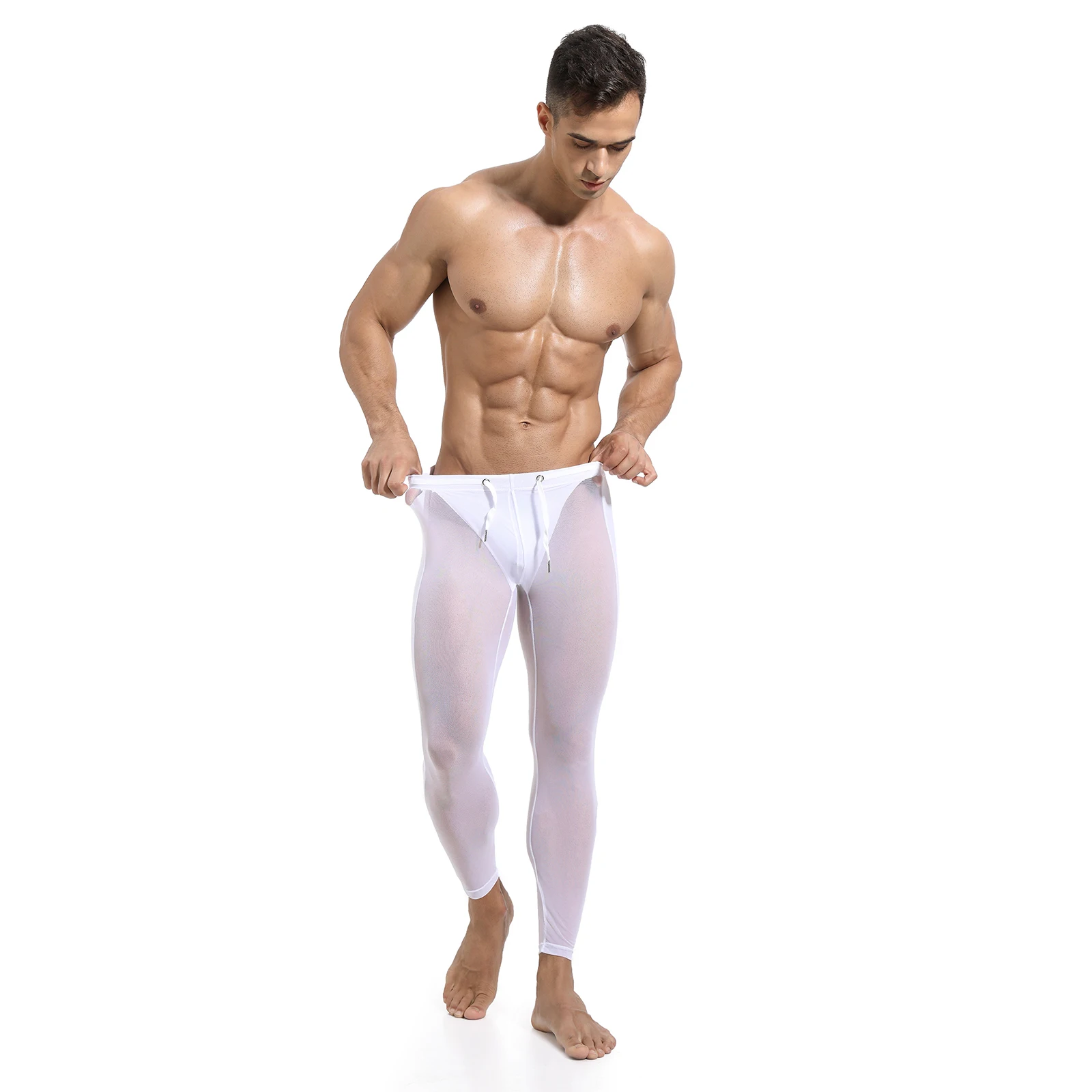 Мужские дышащие однотонные прозрачные сетчатые облегающие спортивные Леггинсы