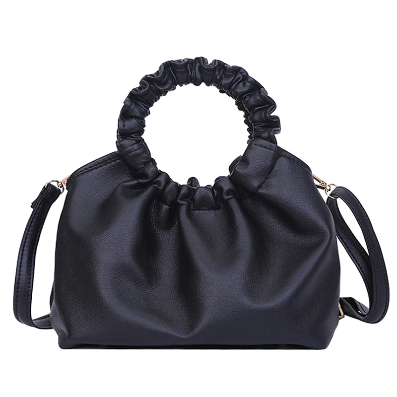 

Retro Tote Bags Woman's Leather Clutches Vintage Ruched Shoulder Messenger Bags For Female Handbag And Purses Ladies Hobo Pouch