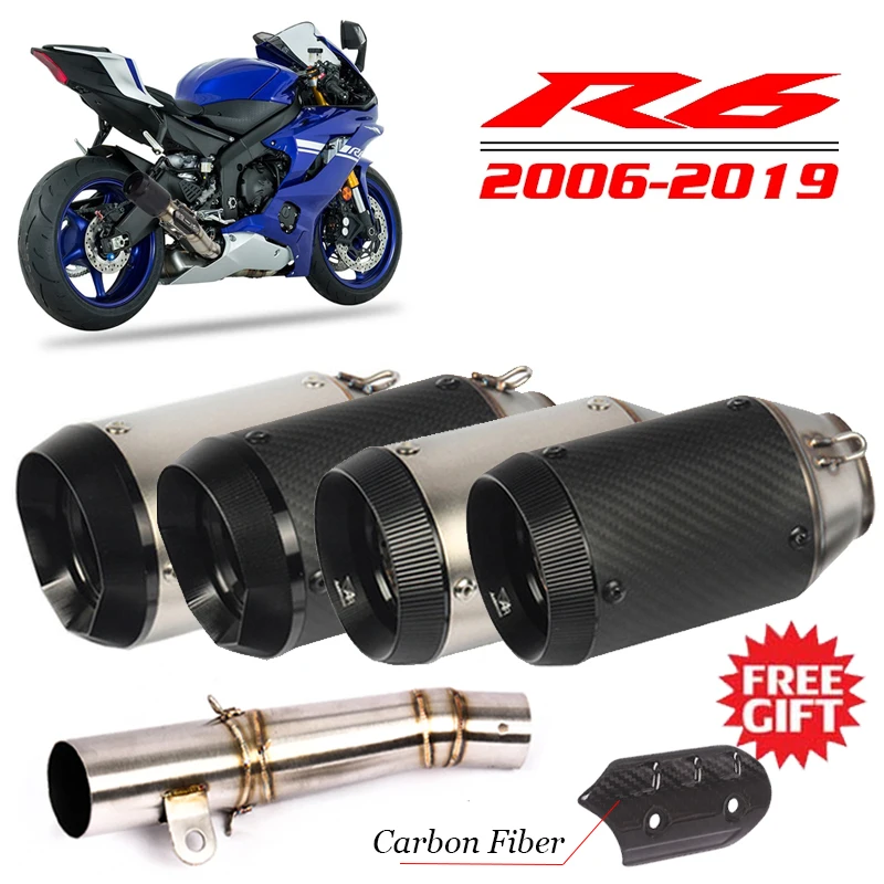 

Слипоны для Yamaha YZF R6 2006 - 2018 2019 система выхлопных газов мотоцикла модификация средней звеньевой трубы углеродный глушитель 60 мм дБ убийца