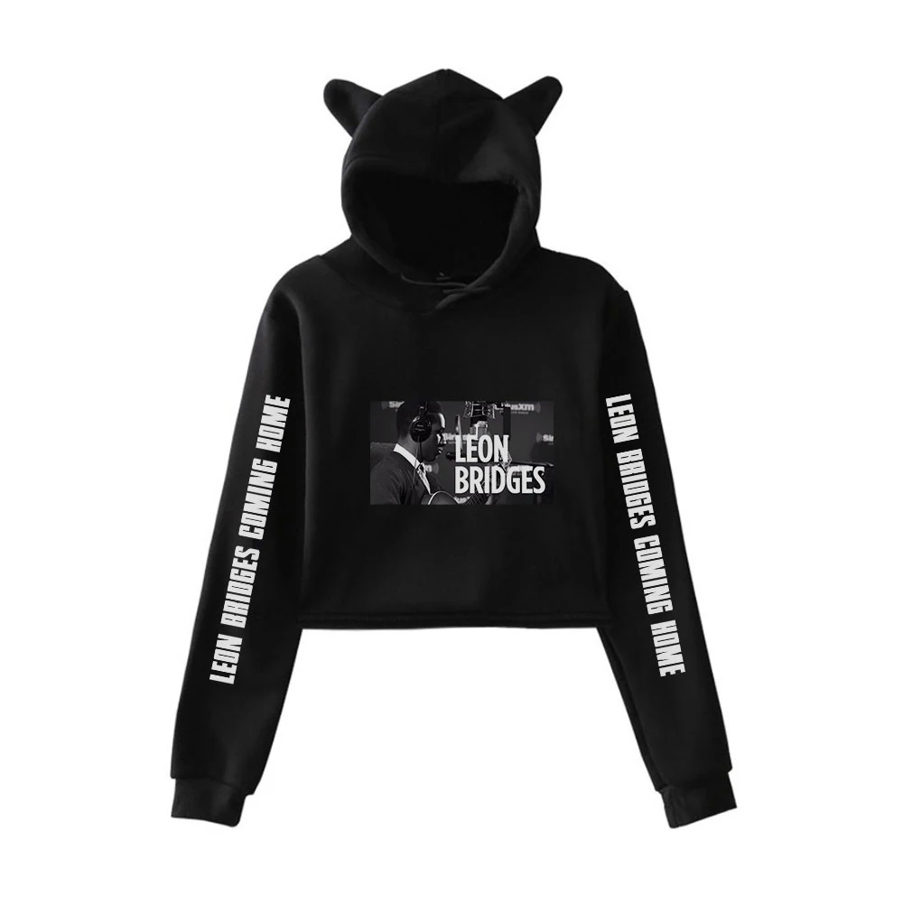 

2021 New Leon Bridges Coming Home Crop Hoodie Sweatshirts Women Cat Pullover Girl Kawaii Harajuku Tracksui