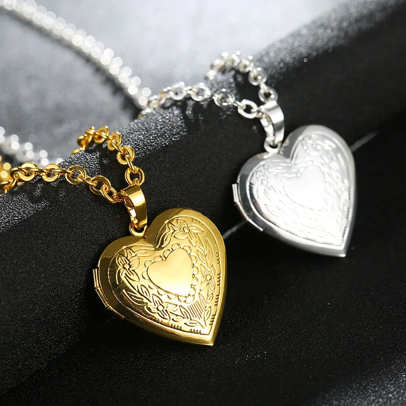 

Light Heart Locket Pendants for Women Men Openable Photo Frame Glossy Stainless Steel Necklaces Family Love Collar Gold Chain