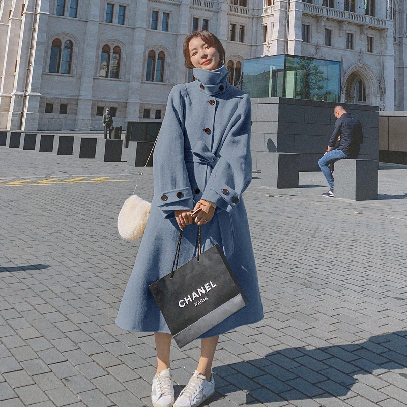 

Women's woolen coat mid-length 2020 new autumn and winter Korean style loose over-knee Hepburn style woolen coat trendy