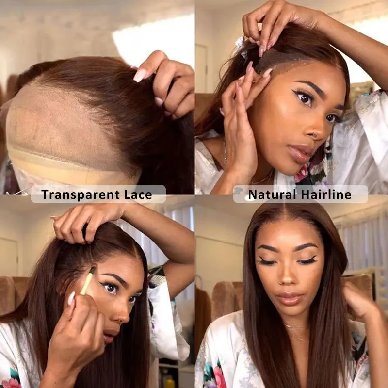 13x4 Lace Front Human Hair Wigs Brazilian Transparent Lace Wigs Straight Brown Color Lace Closure Wigs For Women PrePlucked Wigs