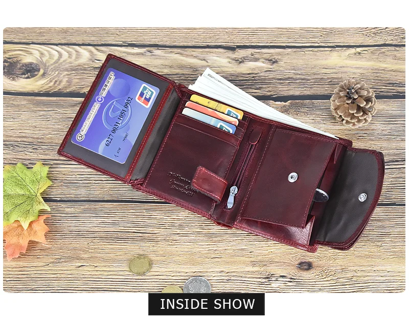 DICIHAYA, винтажный Женский кошелек из натуральной кожи, RFID, с карманом для монет, короткие кошельки, Красный, маленький кошелек с держателями для карт, женский кошелек