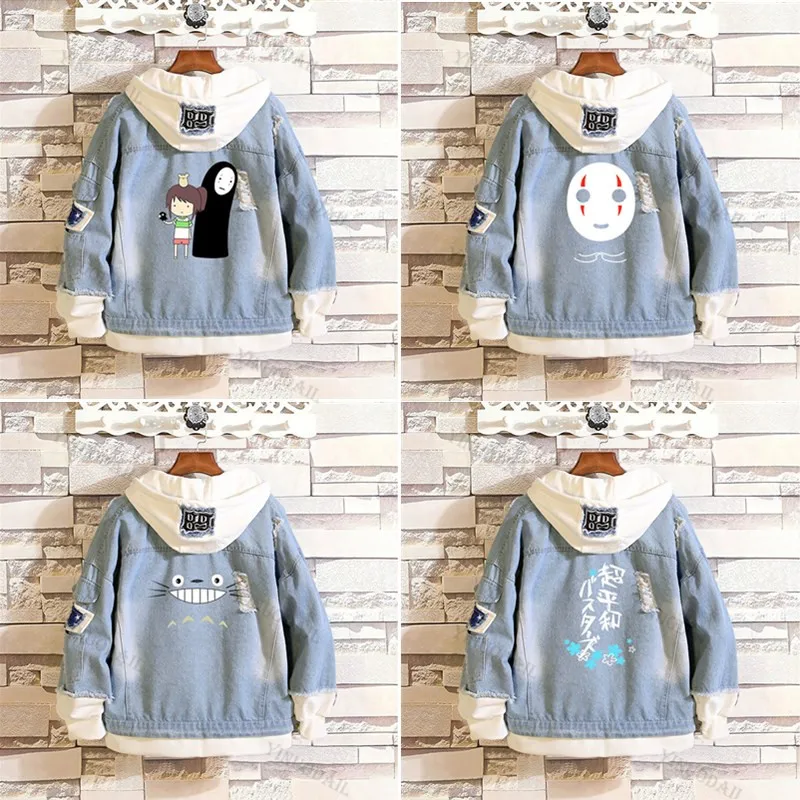 

Spirited Away Sweatshirt Anime Denim Jacket No Face Man Women Harajuku Long Hooded Jeans Jacket Hoodies