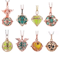 charm mexico hollow ball box necklace flower heart shaped spherical aroma essential oil diffuser locket pendant necklace jewelry