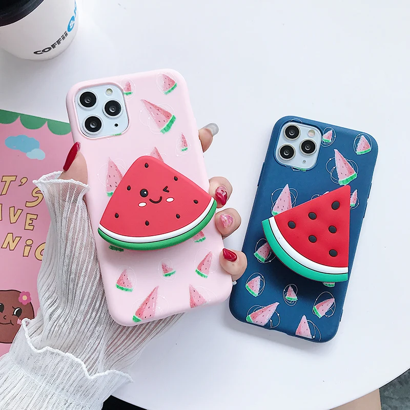 

3D Cartoon watermelon holder Soft phone case for iPhone 6 6s 7 8 Plus X XR XS 12 11Pro Max Soft TPU Silicone Cover Coque Fundas