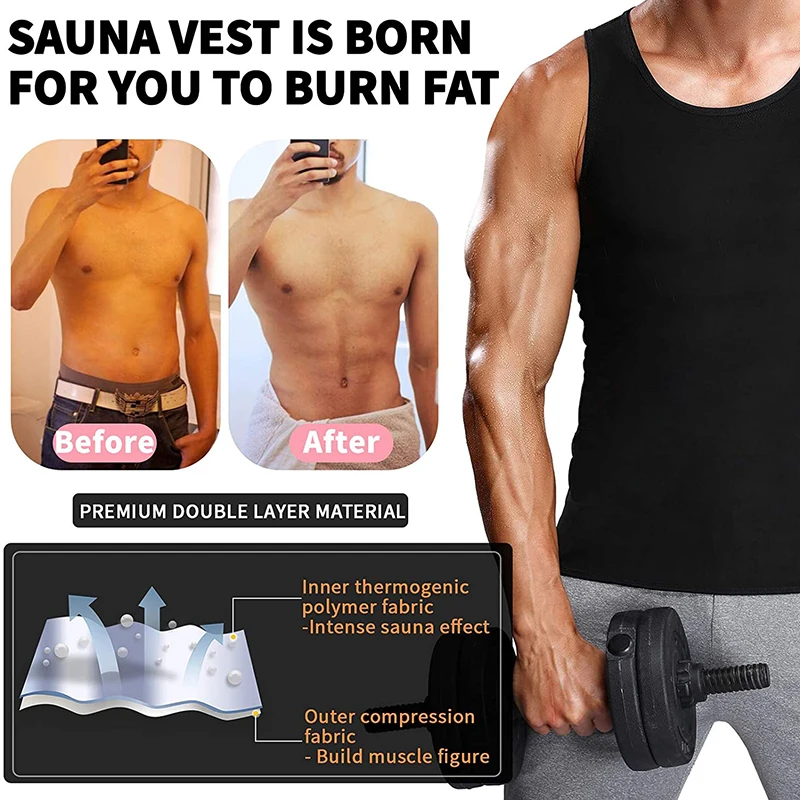 

Men's Sweat Vest Waist Trainer Workout Sauna Tank Top Body Shaper Polymer Slimming Shapewear Shirt Tummy Control