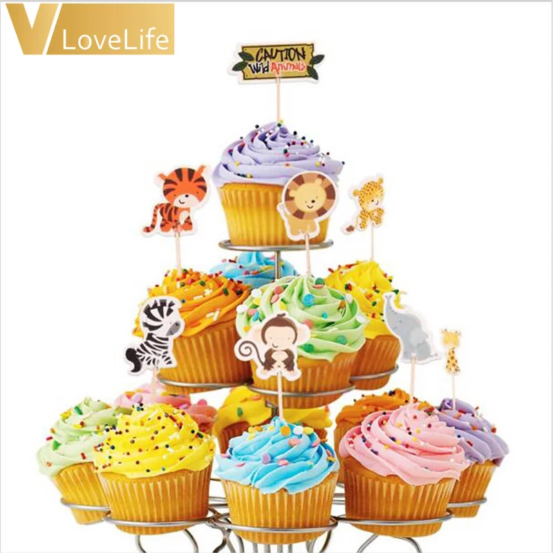 24 шт./лот сафари джунгли животные кексы пики вечерние украшения на день рождения