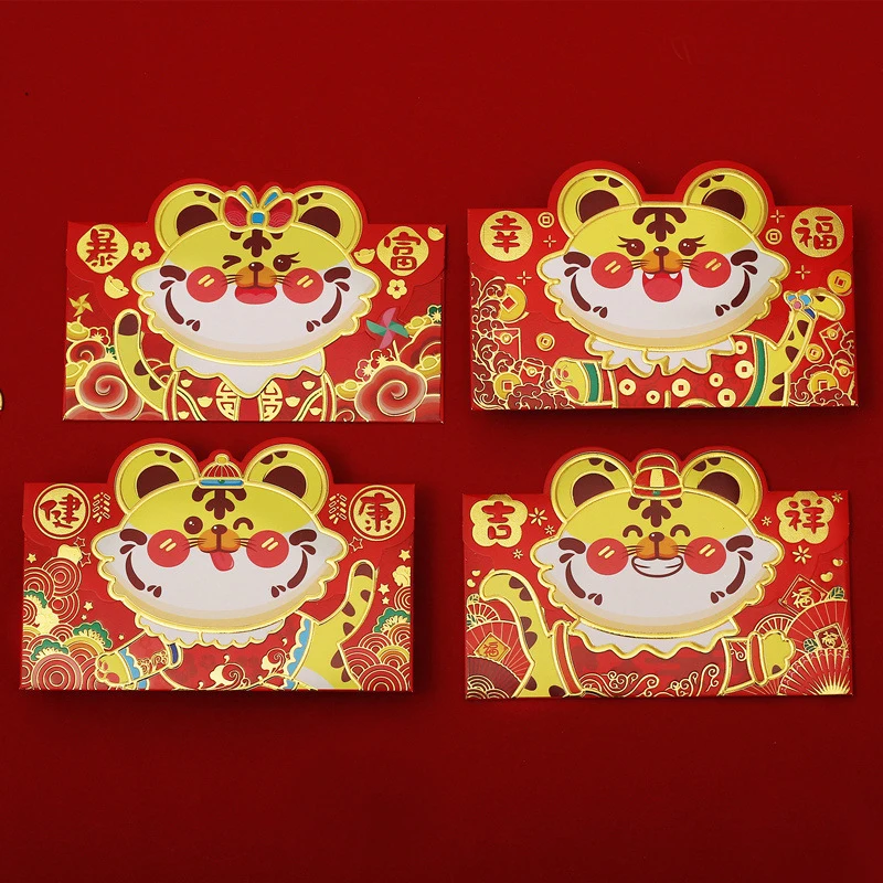 4PCS 2022 Chinese Lucky Red Envelope Tiger Year Red Envelope New Year