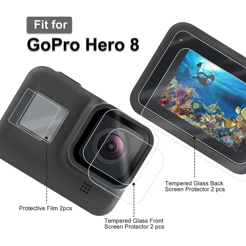 Защита экрана для GoPro Hero 8 черное закаленное стекло защита + объектив небольшая