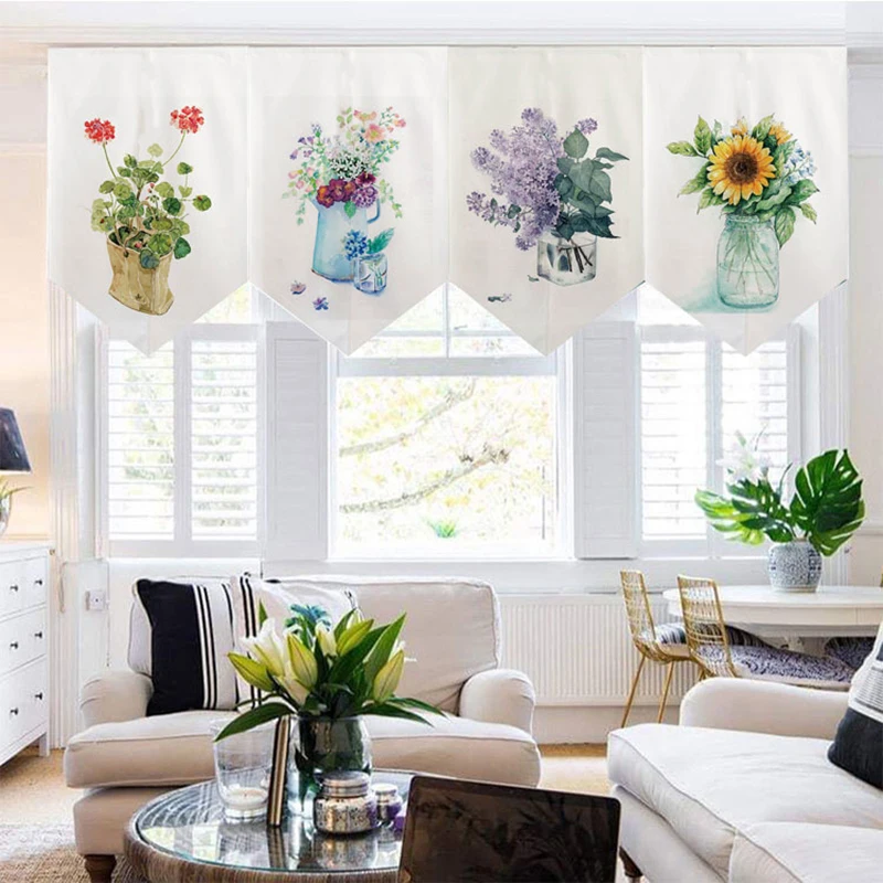 

Japanese Hanging Curtain Linen Door Screen Hot Sale Flower Plant Pattem Decorative Sushi Shop Kitchen Noren Wind Curtains