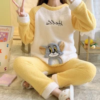 autumn and winter new cute and sweet long sleeved loose simple and versatile pure color fashion trend pajamas