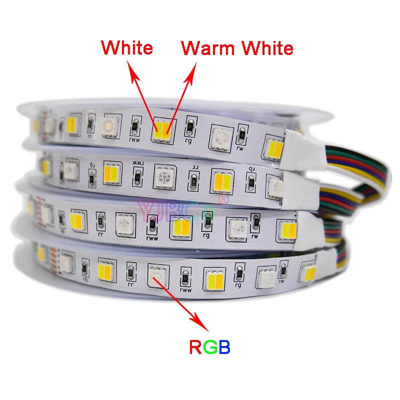 5m DC12V 24V RGBW RGBWW RGB CCT LED Strip light,60leds/M  RGB +( White/Warm White) SMD 5050 Flexible led Lamp Tape
