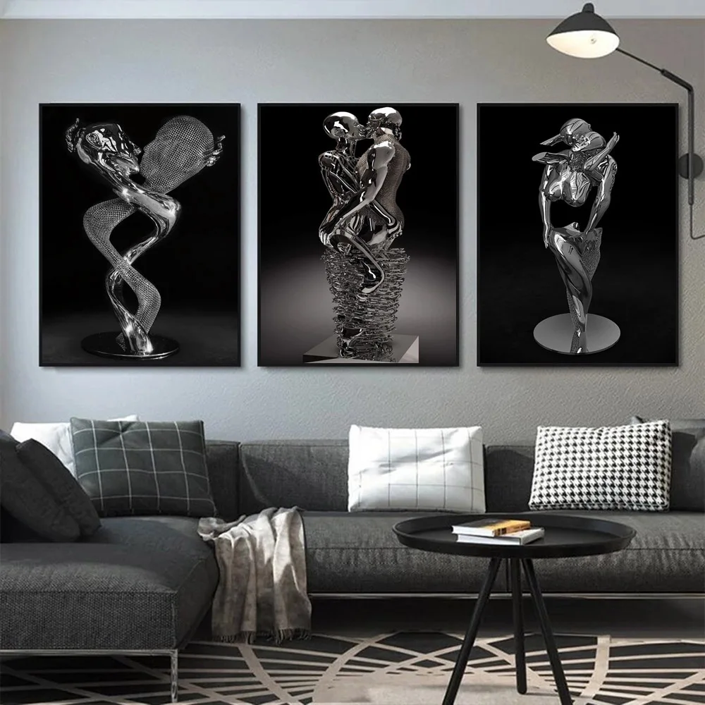 

Nordic Canvas Painting Metal Sculpture Art Abstract Figure Poster Print Couple Office Wall Painting Living Room Home Decor