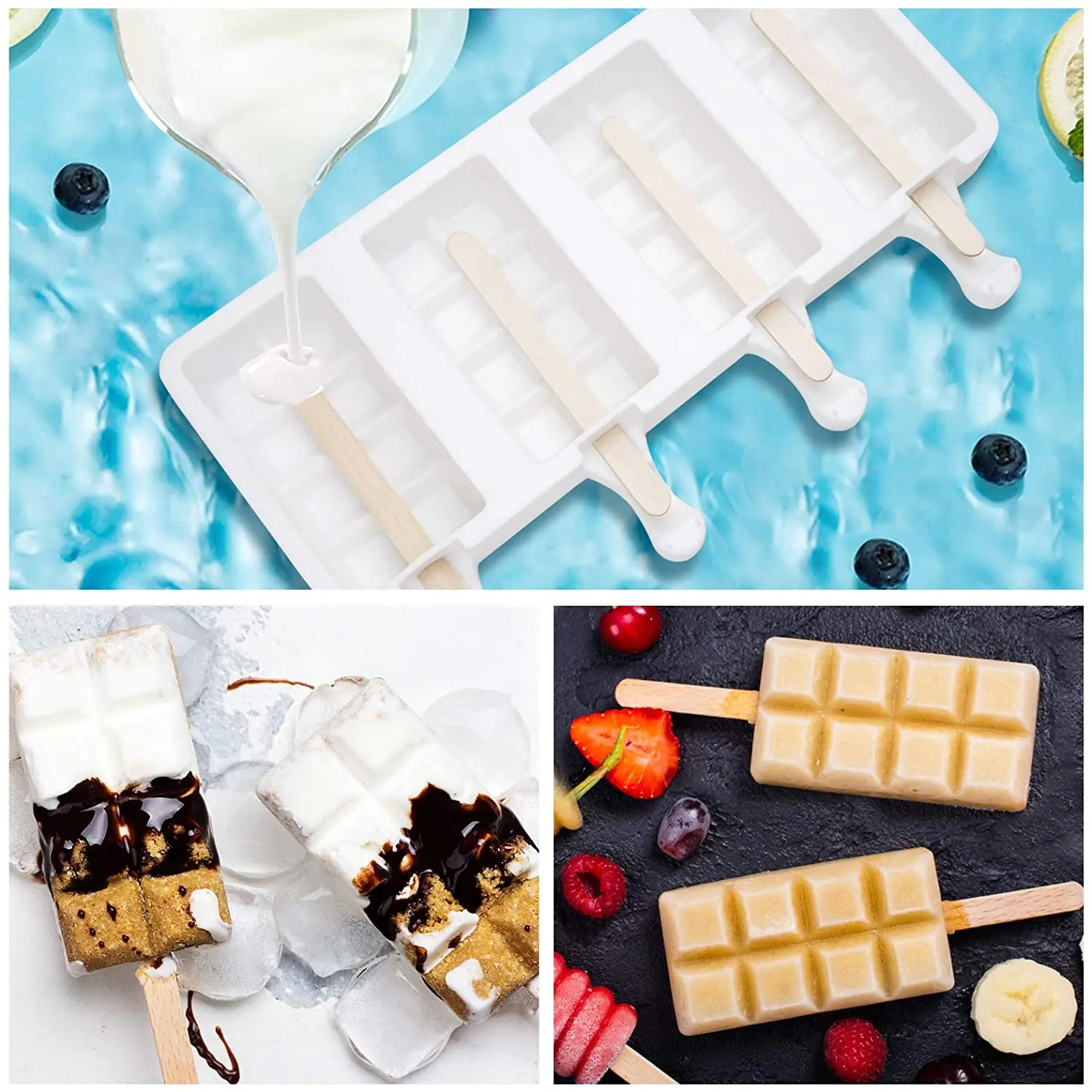 

Silicone Ice Cream Mold DIY Homemade Popsicle Moulds Freezer 4 Cell Big Size Square Ice Cube Tray Popsicle Makers Baking Tools