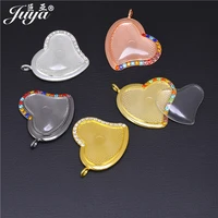 20pcs crystal heart pendant bases alloy blank tray jewelry making for diy handmade necklace keychain crafts findings accessories