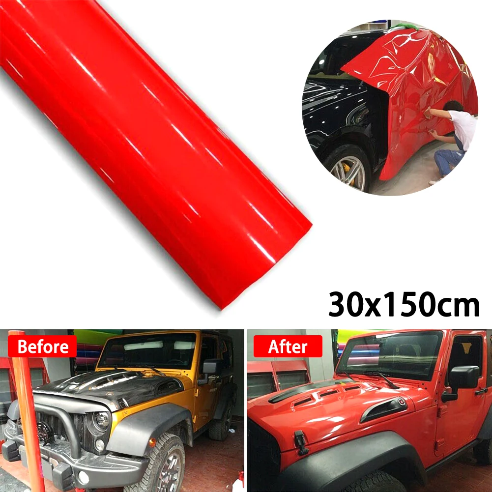

High Recommend 30 * 152CM Super Gloss Red Vinyl Film Wrap Sticker Foil Decoration Spare Carro Wholesale Quick Delivery