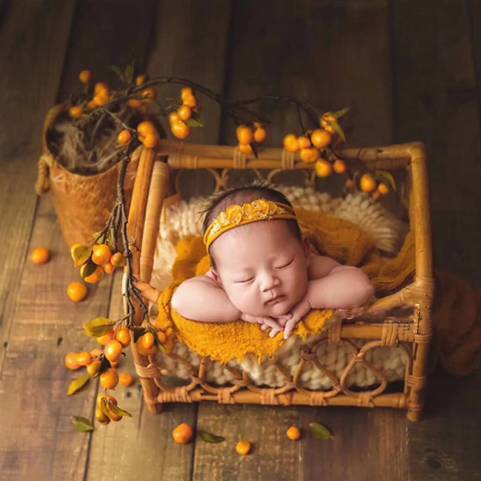 Newborn Photography Props Woven Rattan Basket Retro Knit Cany Basket Chair Baby Photo Shooting Studio Box Cribs Accessories